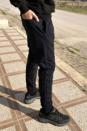 Paçası Beli Lastikli 3 Cepli Fermuar Detaylı Erkek Eşofman Altı 6630 Lacivert | XL