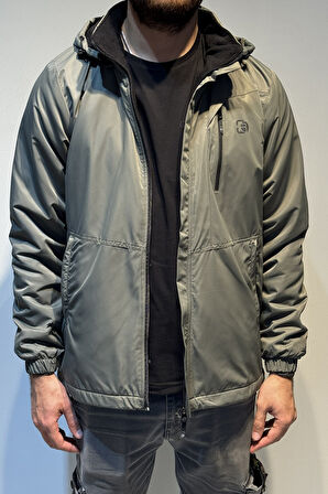 Erkek Kapüşonlu Cep Detaylı İçi Polar Kışlık Mont 2571 Haki | L