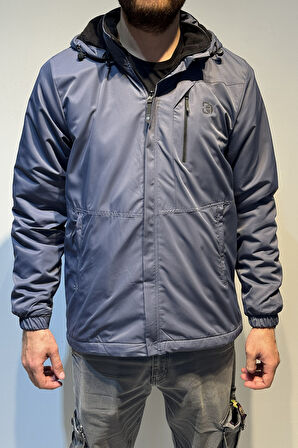 Erkek Kapüşonlu Cep Detaylı İçi Polar Kışlık Mont 2571 Füme | L