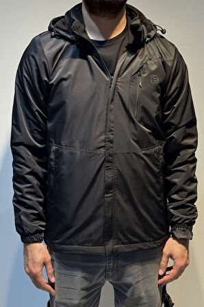 Erkek Kapüşonlu Cep Detaylı İçi Polar Kışlık Mont 2571 Siyah | L