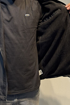 Erkek Kapüşonlu Cep Detaylı İçi Polar Kışlık Mont 2571 Siyah | L