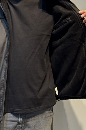 Erkek Kapüşonlu Cep Detaylı İçi Polar Kışlık Mont 2540 Siyah | L