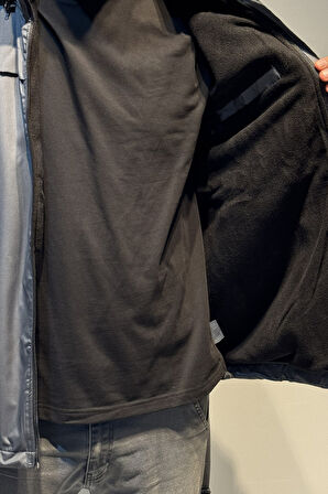 Erkek Kapüşonlu Cep Detaylı İçi Polar Kışlık Mont 2540 Füme | L