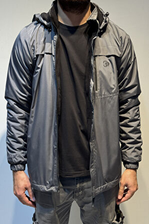 Erkek Kapüşonlu Cep Detaylı İçi Polar Kışlık Mont 2540 Füme | XL