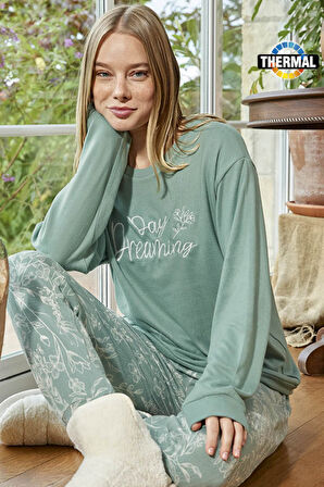 Kadın Termal Uzun Kol Pijama Takımı 30009 Mint | M