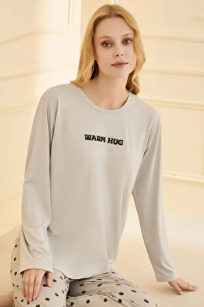 Kadın Milan Kumaş Pijama Takımı 50902-2383 Gri | L