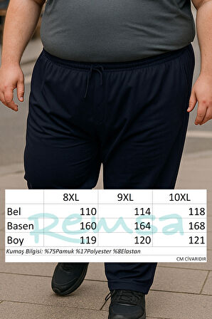 Özel Üretim Büyük Beden Ekstra Battal Pamuk Dokulu Erkek Eşofman Altı 3704 Lacivert | 8XL