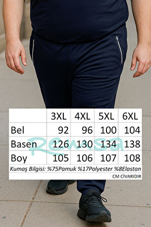 Büyük Beden Pamuk Dokulu Erkek Eşofman Altı 24702 Lacivert | 4XL