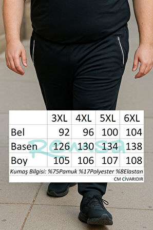 Büyük Beden Pamuk Dokulu Erkek Eşofman Altı 24702 Siyah | 4XL