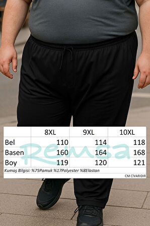 Özel Üretim Büyük Beden Ekstra Battal Pamuk Dokulu Erkek Eşofman Altı 3704 Siyah | 9XL