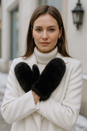 Kadın Peluş Eldiven ELD-32 Siyah | Standart