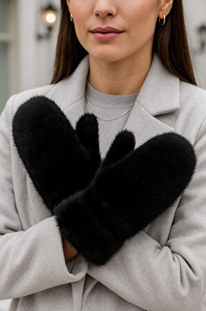 Kadın Peluş Eldiven ELD-32 Siyah | Standart