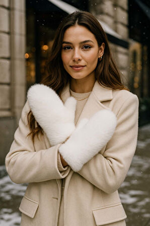 Kadın Peluş Eldiven ELD-32 Ekru | Standart