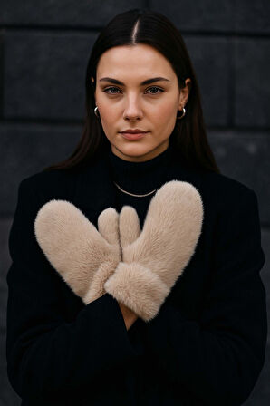 Kadın Peluş Eldiven ELD-32 Bej | Standart