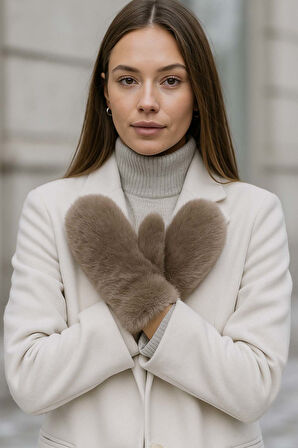 Kadın Peluş Eldiven ELD-32 Vizon | Standart