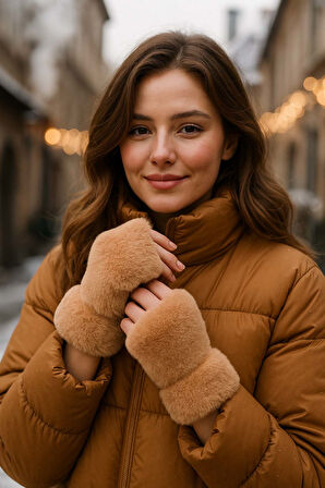 Kadın Kesik Peluş Eldiven ELD-33 Vizon | Standart