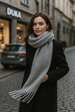 Kadın Püskül Detay Atkı Omuz Şalı 40x200 cm 1295 Antrasit | Standart