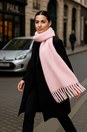 Kadın Püskül Detay Atkı Omuz Şalı 40x200 cm 1295 Pudra | Standart