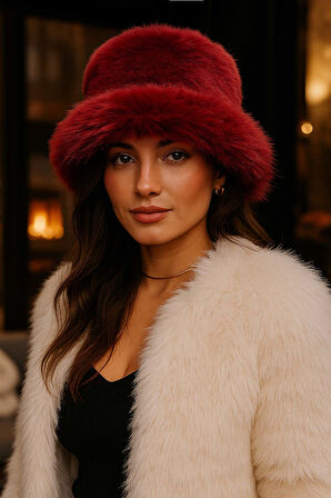 Kadın Peluş Bucket Kalpak Şapka 1143 RKŞ-14 Bordo | Standart