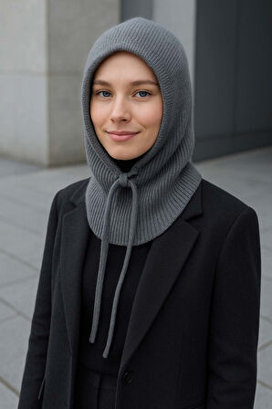 Kadın Triko Balaklava Bere Şapka RKŞBYN-05 Antrasit | Standart