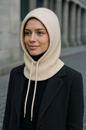 Kadın Triko Balaklava Bere Şapka RKŞBYN-05 Bej | Standart