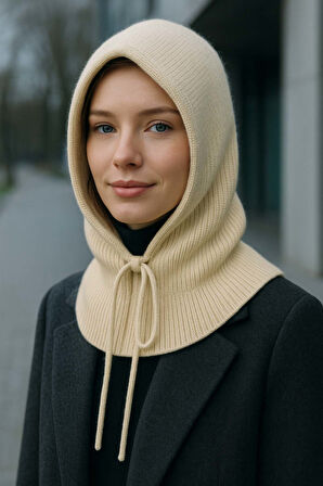 Kadın Triko Balaklava Bere Şapka RKŞBYN-05 Bej | Standart