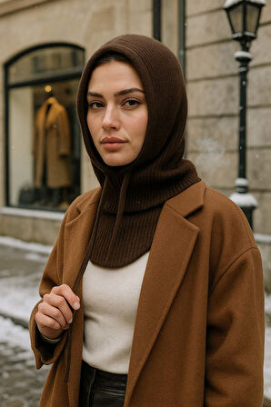 Kadın Triko Balaklava Bere Şapka RKŞBYN-05 Kahverengi | Standart