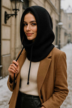 Kadın Triko Balaklava Bere Şapka RKŞBYN-05 Siyah | Standart