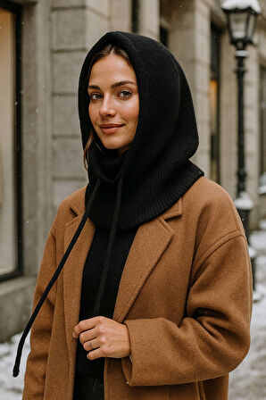 Kadın Triko Balaklava Bere Şapka RKŞBYN-05 Siyah | Standart