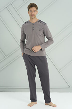 Büyük Beden Erkek Interlok Penye Uzun Kol Pijama Takımı 2203 Gri | XXL