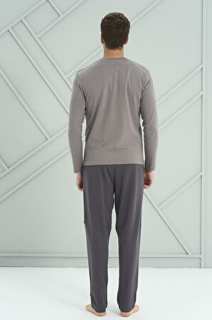 Büyük Beden Erkek Interlok Penye Uzun Kol Pijama Takımı 2203 Gri | XXL
