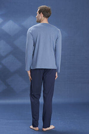 Büyük Beden Erkek Penye Uzun Kol Pijama Takımı 2104 İndigo | XXL