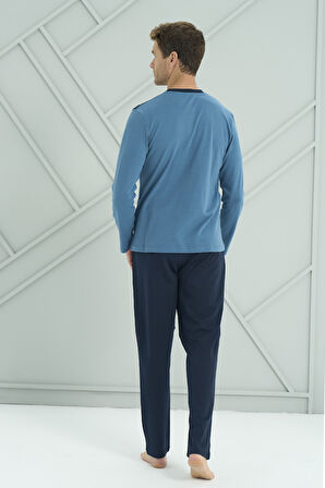 Erkek Interlok Penye Uzun Kol Pijama Takımı 2214 Petrol01 | M