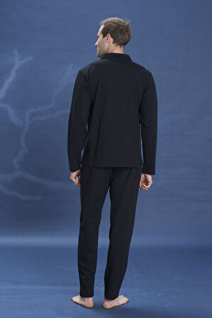 Erkek Penye Uzun Kol Pijama Takımı 2142 Siyah01 | L