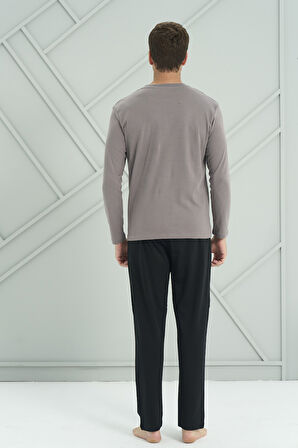 Erkek Interlok Penye Uzun Kol Pijama Takımı 2205 Gri01 | L