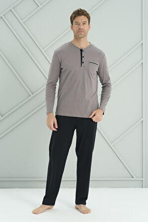 Erkek Interlok Penye Uzun Kol Pijama Takımı 2205 Gri01 | L