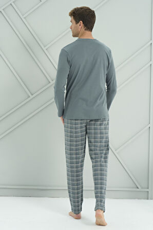 Erkek Interlok Penye Uzun Kol Pijama Takımı 2230 Yeşil | L