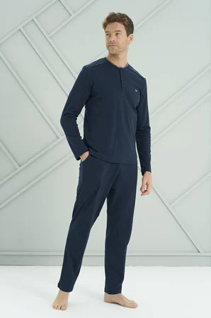 Erkek Penye Uzun Kol Pijama Takımı 2209 Lacivert04 | XL