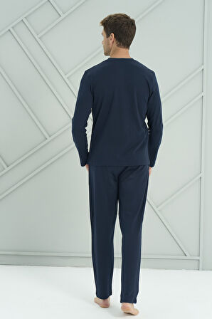Erkek Penye Uzun Kol Pijama Takımı 2209 Lacivert04 | XXL
