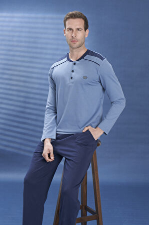 Erkek Penye Uzun Kol Pijama Takımı 2111 İndigo01 | M