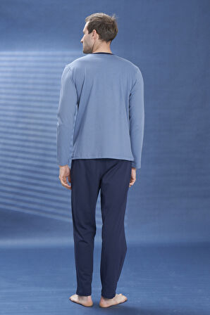 Erkek Penye Uzun Kol Pijama Takımı 2111 İndigo01 | M