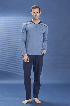 Erkek Penye Uzun Kol Pijama Takımı 2111 İndigo01 | M