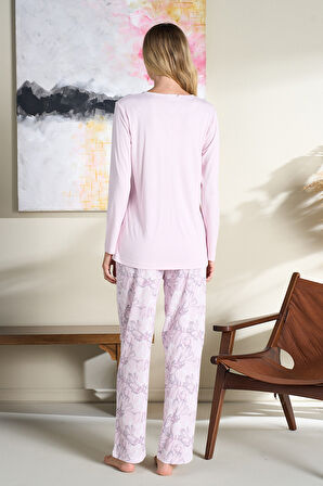 Kadın Penye Uzun Kol Pijama Takımı 3114 Lila | 3XL