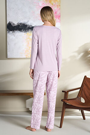Büyük Beden Kadın Penye Uzun Kol Pijama Takımı 3116 Mor | 3XL