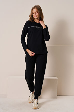 Kadın Penye Uzun Kol Pijama Takımı 3197 Siyah | XL