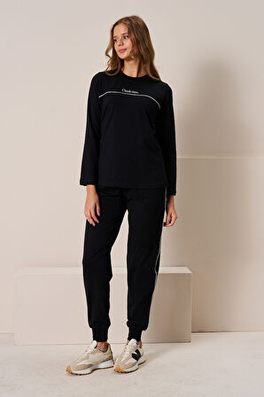 Kadın Penye Uzun Kol Pijama Takımı 3197 Siyah | XL