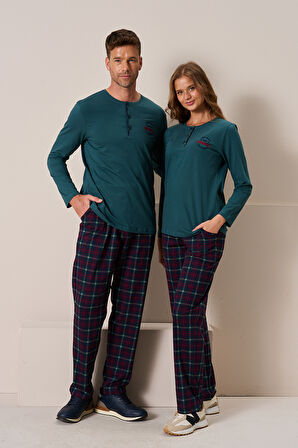 Erkek Penye Uzun Kol Pijama Takımı 3196 Zümrüt | XXL