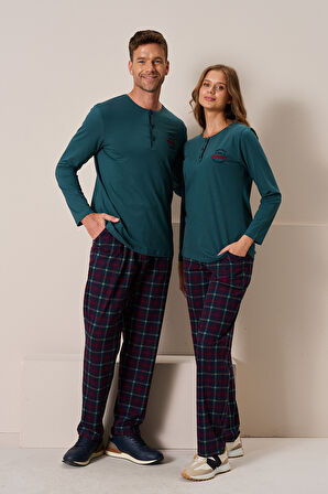 Kadın Penye Uzun Kol Pijama Takımı 3196 Zümrüt01 | L