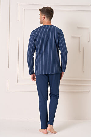Büyük Beden Erkek Penye Uzun Kol Pijama Takımı 2144 Lacivert01 | 3XL