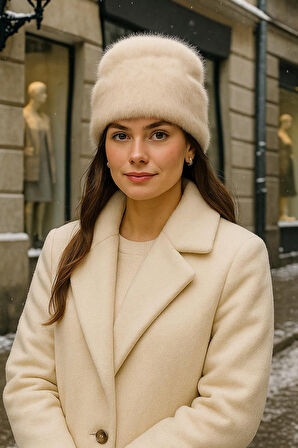 Kadın Yünlü Peluş Bere RKŞ-1146 Bej | Standart